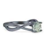 Solitaire Round Split Shank Ring Natural  Green Amethyst Prasiolite 925 Sterling Silver