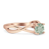Solitaire Round Split Shank Ring Natural  Green Amethyst Prasiolite 925 Sterling Silver