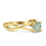 Solitaire Round Split Shank Ring Natural  Green Amethyst Prasiolite 925 Sterling Silver