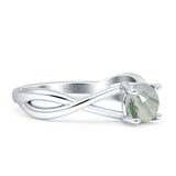 Solitaire Round Split Shank Ring Natural  Green Moss Agate 925 Sterling Silver