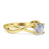 Solitaire Round Split Shank Ring Natural Moonstone 925 Sterling Silver
