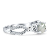 Round Cetlic Trinity Vintage Style Natural Green Moss Agate Ring 925 Sterling Silver