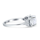 Vintage Style Round Three Stone Ring Cubic Zirconia 925 Sterling Silver