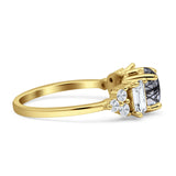 Three Stone Round Natural Rutilated Quartz Vintage Style Ring 925 Sterling Silver