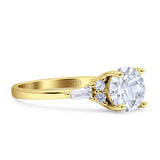 Round Vintage Style Ring Baguette Cubic Zirconia 925 Sterling Silver