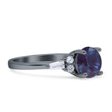 Round Lab Alexandrite Vintage Style Ring Baguette 925 Sterling Silver