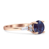 Round Lab Alexandrite Vintage Style Ring Baguette 925 Sterling Silver