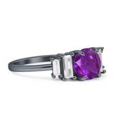 Round Graduating Baguette Cubic Zirconia Ring 925 Sterling Silver