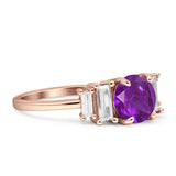 Round Graduating Baguette Cubic Zirconia Ring 925 Sterling Silver