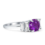 Round Graduating Baguette Cubic Zirconia Ring 925 Sterling Silver
