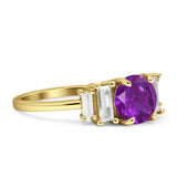 Round Graduating Baguette Cubic Zirconia Ring 925 Sterling Silver