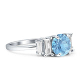 Round Graduating Baguette Cubic Zirconia Ring 925 Sterling Silver