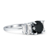 Round Graduating Baguette Cubic Zirconia Ring 925 Sterling Silver