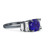 Round Graduating Baguette Cubic Zirconia Ring 925 Sterling Silver