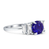 Round Graduating Baguette Cubic Zirconia Ring 925 Sterling Silver