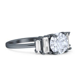 Round Graduating Baguette Cubic Zirconia Ring 925 Sterling Silver