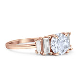 Round Graduating Baguette Cubic Zirconia Ring 925 Sterling Silver