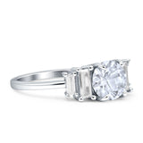 Round Graduating Baguette Cubic Zirconia Ring 925 Sterling Silver