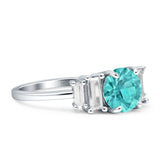 Round Graduating Baguette Cubic Zirconia Ring 925 Sterling Silver