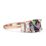 Round Graduating Baguette Cubic Zirconia Ring 925 Sterling Silver