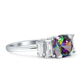 Round Graduating Baguette Cubic Zirconia Ring 925 Sterling Silver