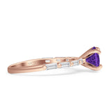 Petite Round Solitaire Ring Baguette Cubic Zirconia 925 Sterling