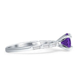Petite Round Solitaire Ring Baguette Cubic Zirconia 925 Sterling