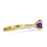 Petite Round Solitaire Ring Baguette Cubic Zirconia 925 Sterling