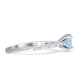Petite Round Solitaire Ring Baguette Cubic Zirconia 925 Sterling