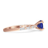 Petite Round Solitaire Ring Baguette Cubic Zirconia 925 Sterling