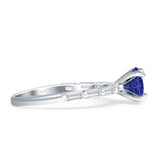 Petite Round Solitaire Ring Baguette Cubic Zirconia 925 Sterling