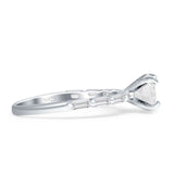 Petite Round Solitaire Ring Baguette Cubic Zirconia 925 Sterling