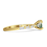 Solitaire Baguette Round Natural Green Moss Agate Engagement Ring 925 Sterling Silver