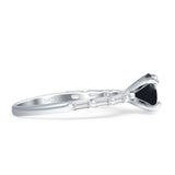 Solitaire Baguette Round Natural Black Onyx Engagement Ring 925 Sterling Silver