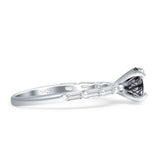 Solitaire Baguette Round Natural Rutilated Quartz Engagement Ring 925 Sterling Silver