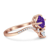 Round Cubic Zirconia V Midi Chevron Ring 925 Sterling Silver