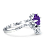 Round Cubic Zirconia V Midi Chevron Ring 925 Sterling Silver