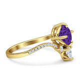 Round Cubic Zirconia V Midi Chevron Ring 925 Sterling Silver