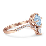 Round Cubic Zirconia V Midi Chevron Ring 925 Sterling Silver