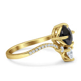 Round Cubic Zirconia V Midi Chevron Ring 925 Sterling Silver