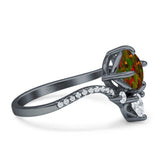 Round Cubic Zirconia V Midi Chevron Ring 925 Sterling Silver