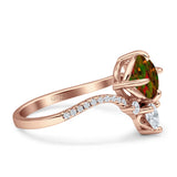 Round Cubic Zirconia V Midi Chevron Ring 925 Sterling Silver