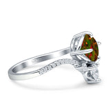Round Cubic Zirconia V Midi Chevron Ring 925 Sterling Silver