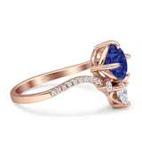Round Cubic Zirconia V Midi Chevron Ring 925 Sterling Silver