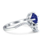 Round Cubic Zirconia V Midi Chevron Ring 925 Sterling Silver