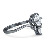 Round Cubic Zirconia V Midi Chevron Ring 925 Sterling Silver