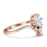 Round Cubic Zirconia V Midi Chevron Ring 925 Sterling Silver