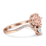 Round Cubic Zirconia V Midi Chevron Ring 925 Sterling Silver
