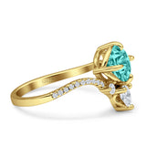 Round Cubic Zirconia V Midi Chevron Ring 925 Sterling Silver