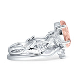 Marquise Split Shank Vintage Style Cubic Zirconia Leaf Floral Ring 925 Sterling Silver